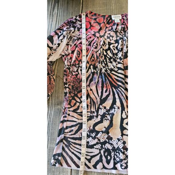 Chicos Womens Top Size 0 Small Pink Ombre Multicolor Embellished Animal Print - Picture 7 of 7